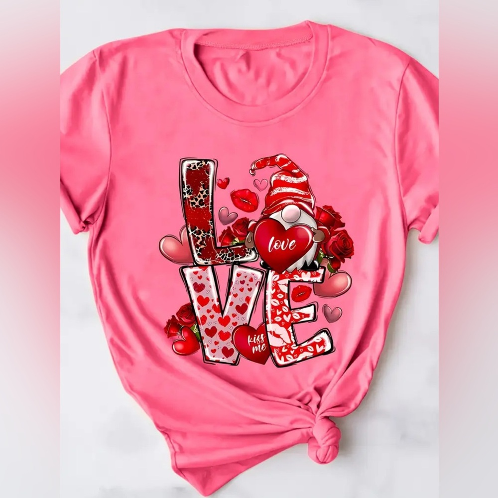 Charming Pink Love Print Women's Tee